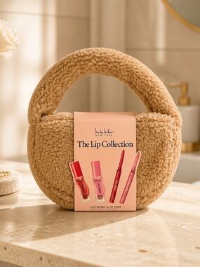 Nicole Miller Sherpa Handbag + Lip Collection Set NWT